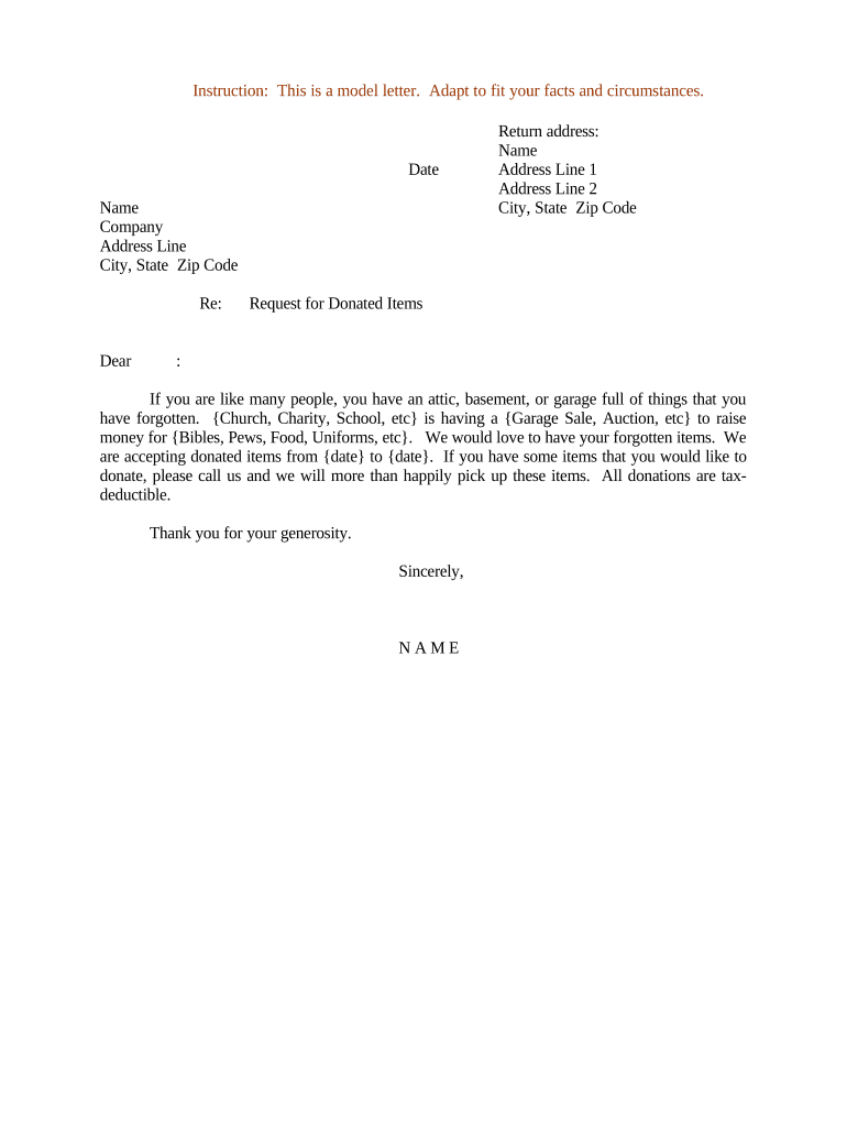 Sample Letter for Request for Donated Items  Form