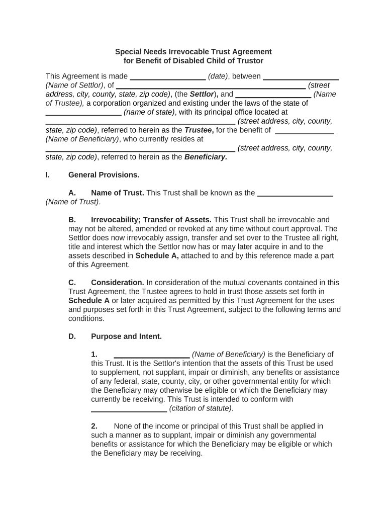 Fill and Sign the Trust Disabled Child Form