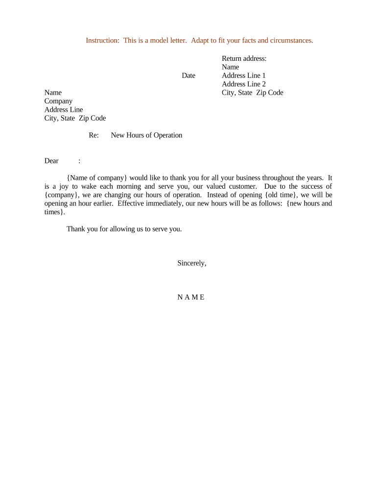 Sample Letter Hours  Form