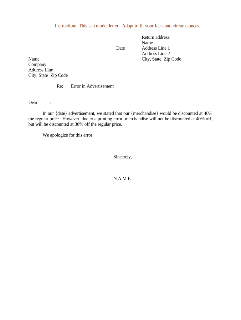 Sample Letter Apology Error  Form
