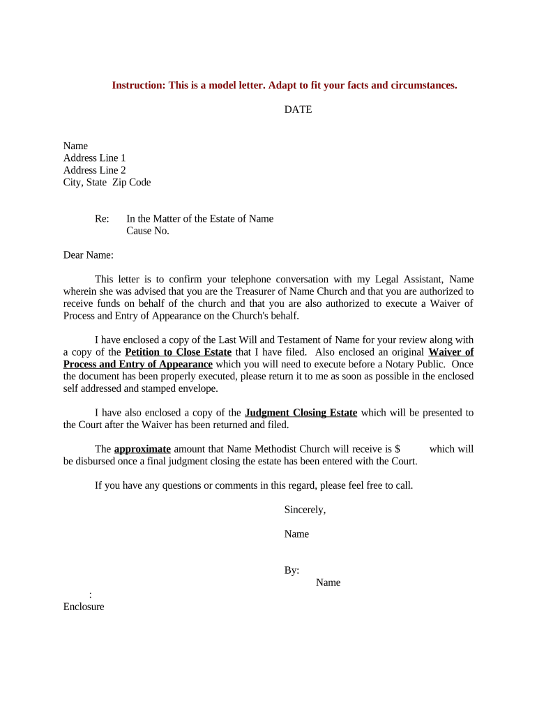 Estate Distribution Letter Sample  Form