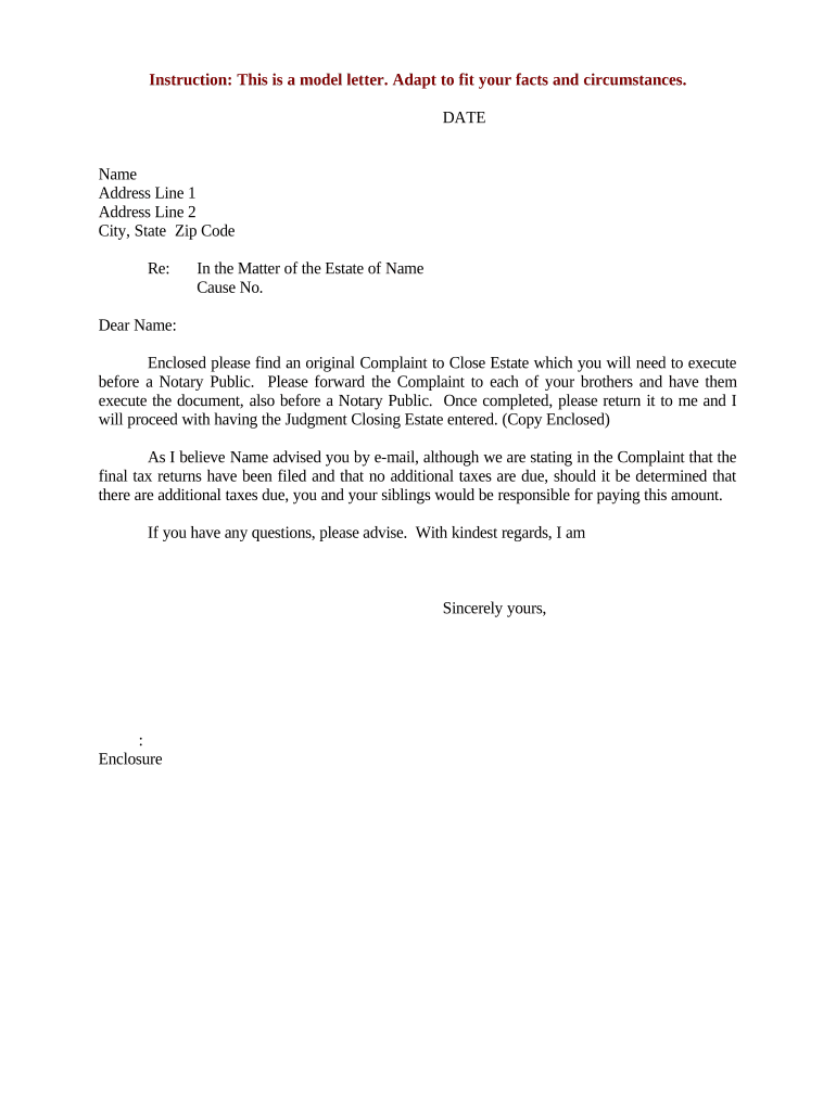 Sample Letter Close  Form