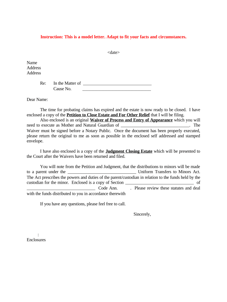 Petition Close Estate  Form