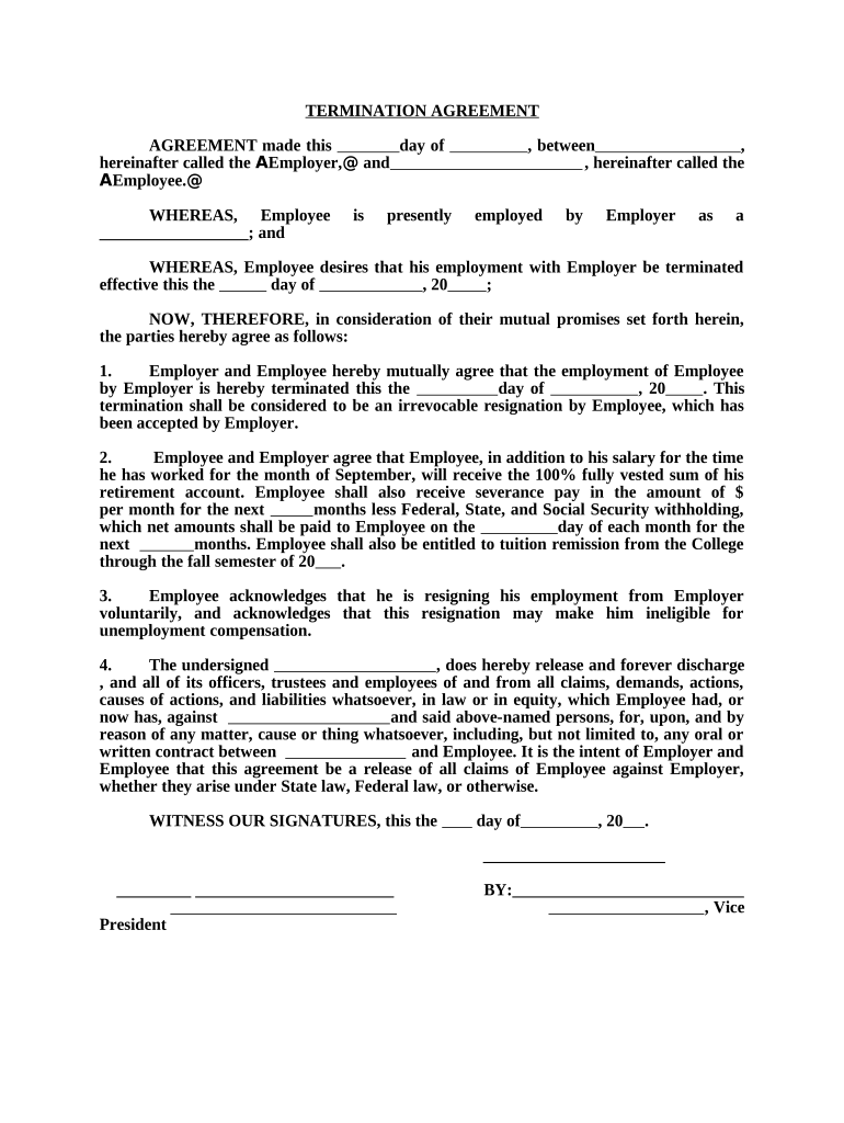 Template for Termination of Service Agreement of Warehouse Storage  Form