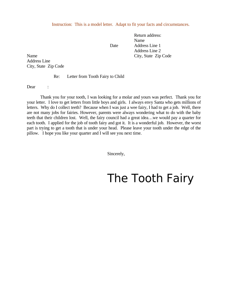 Sample Tooth Fairy  Form