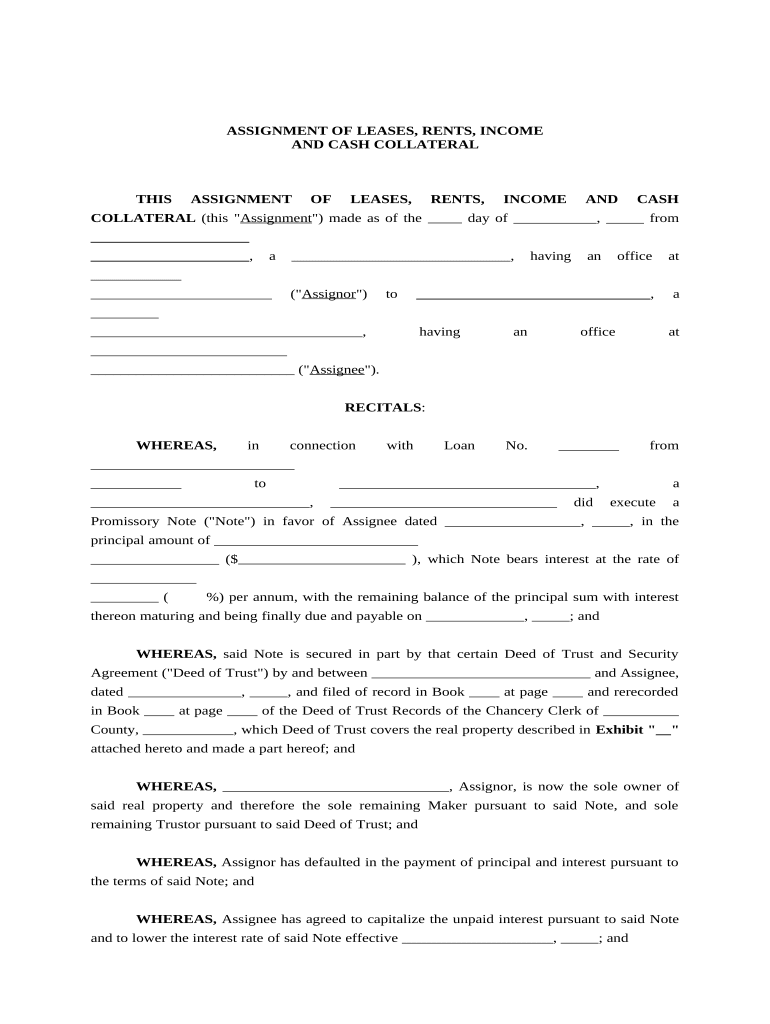 assignment of rents to bank