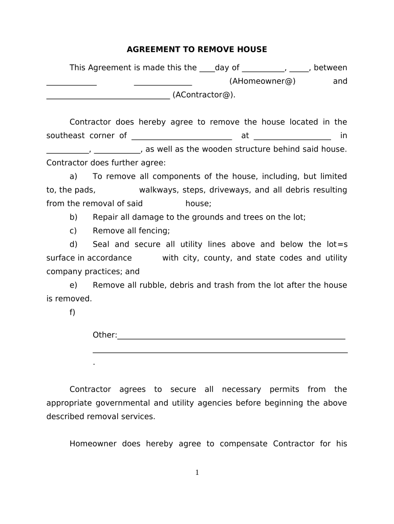 Agreement House Buy  Form