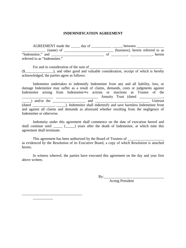 Indemnification  Form