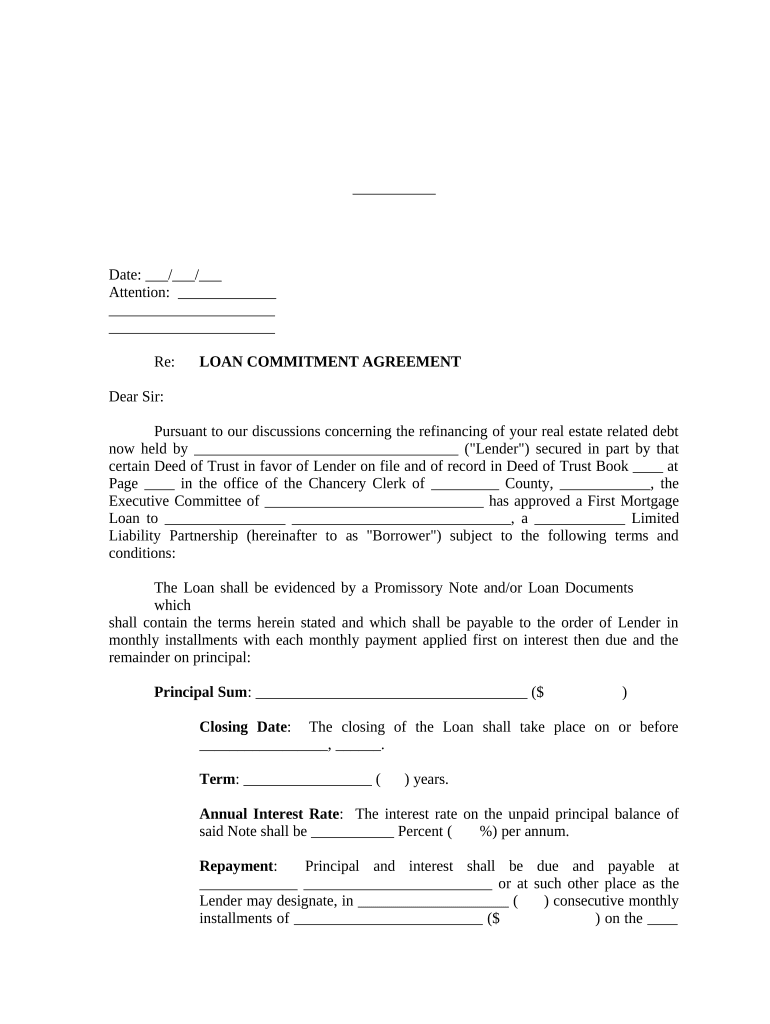 Commitment Agreement Letter  Form