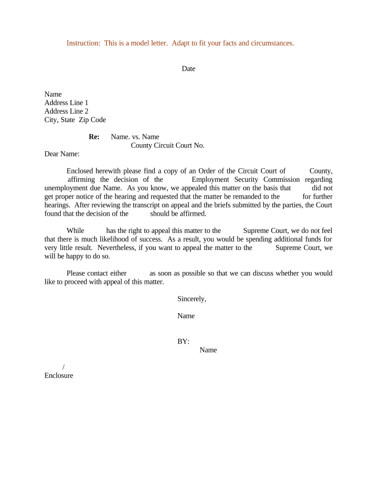 Letter Regarding Unemployment  Form