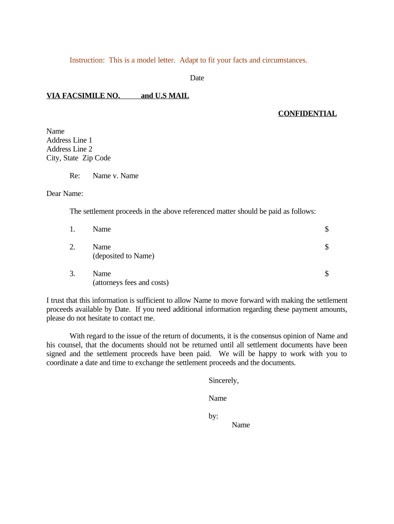 Sample Letter Settlement  Form