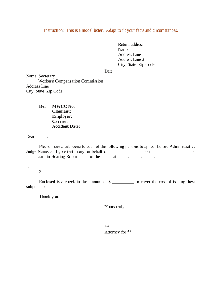 Issuance Subpoena  Form