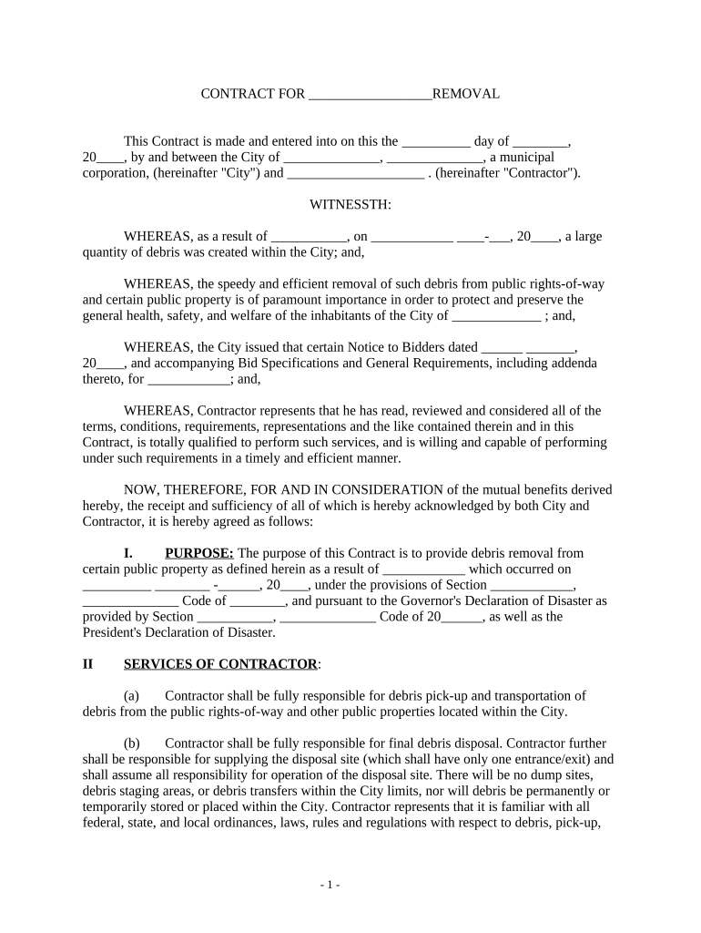 Contract for Hurricane Debris Removal  Form