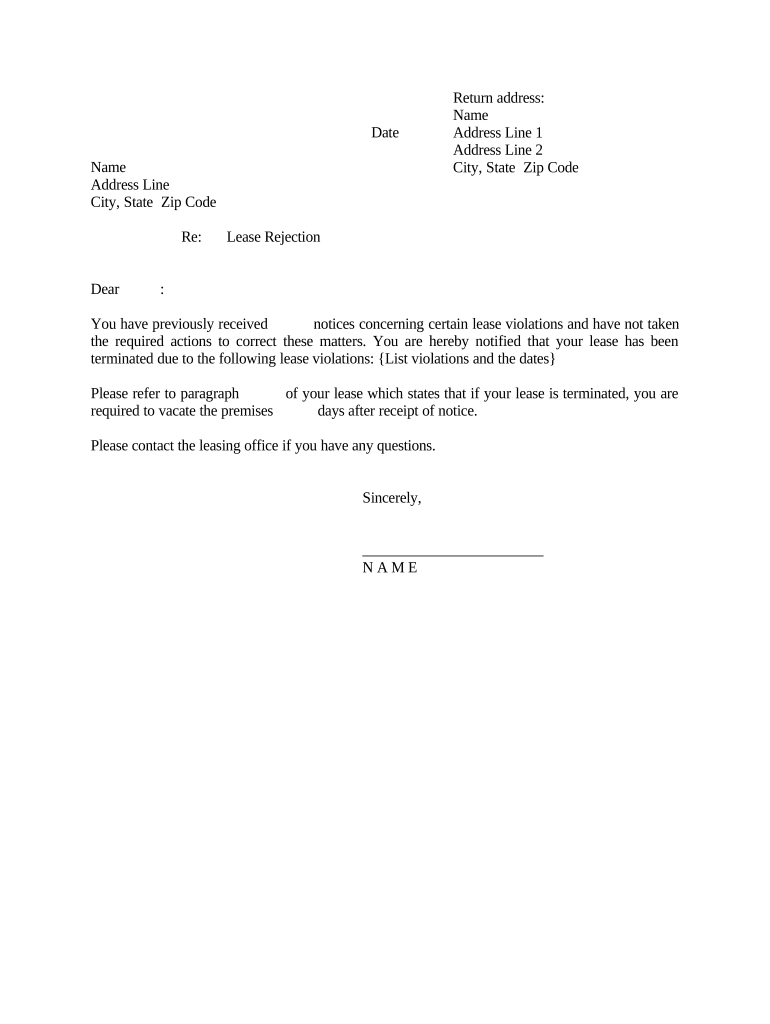 Letter Notification Rejection  Form