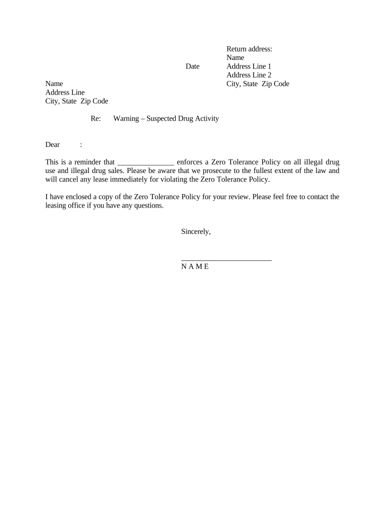 Letter Warning Regarding  Form