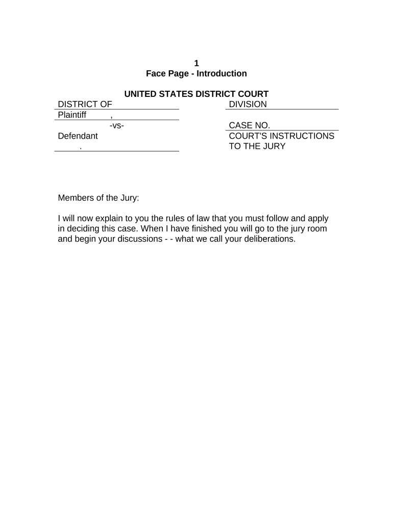 Jury Instruction Face Page Introduction  Form