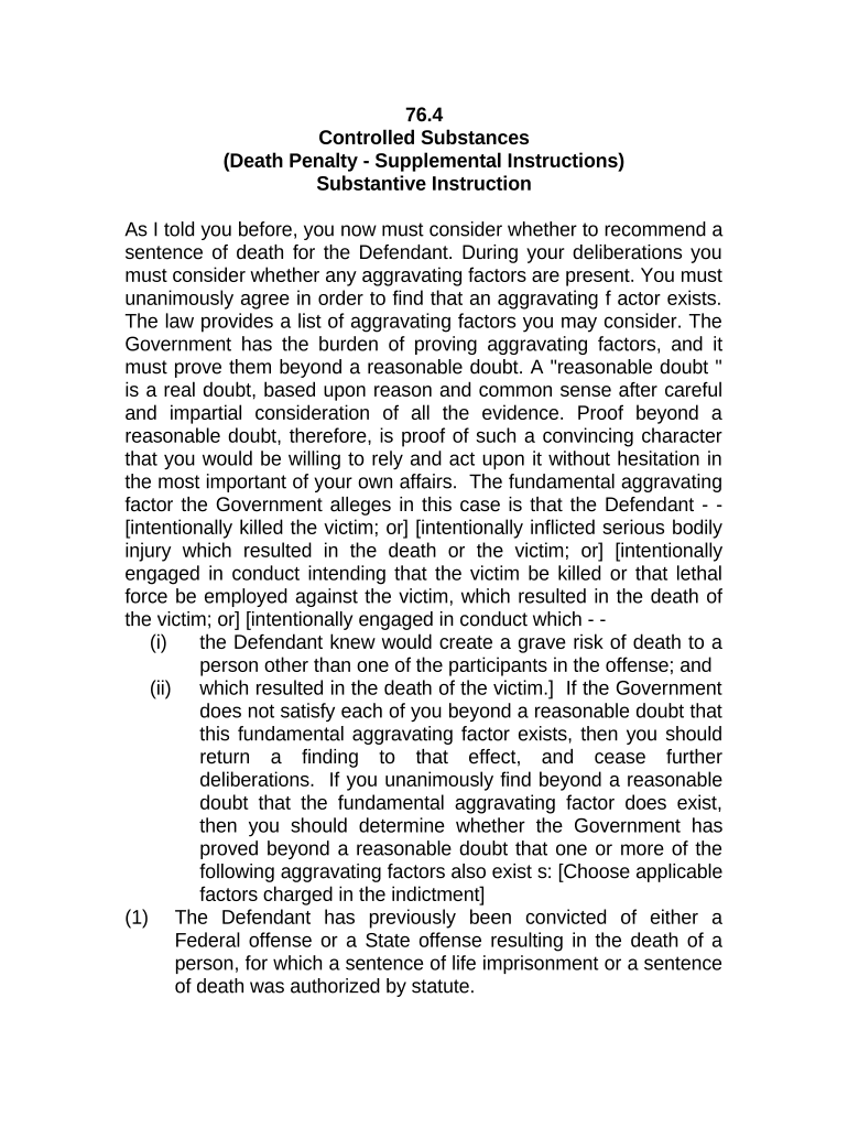 Jury Instruction Controlled Substances Death Penalty Supplemental Instructions Substantive Instruction  Form