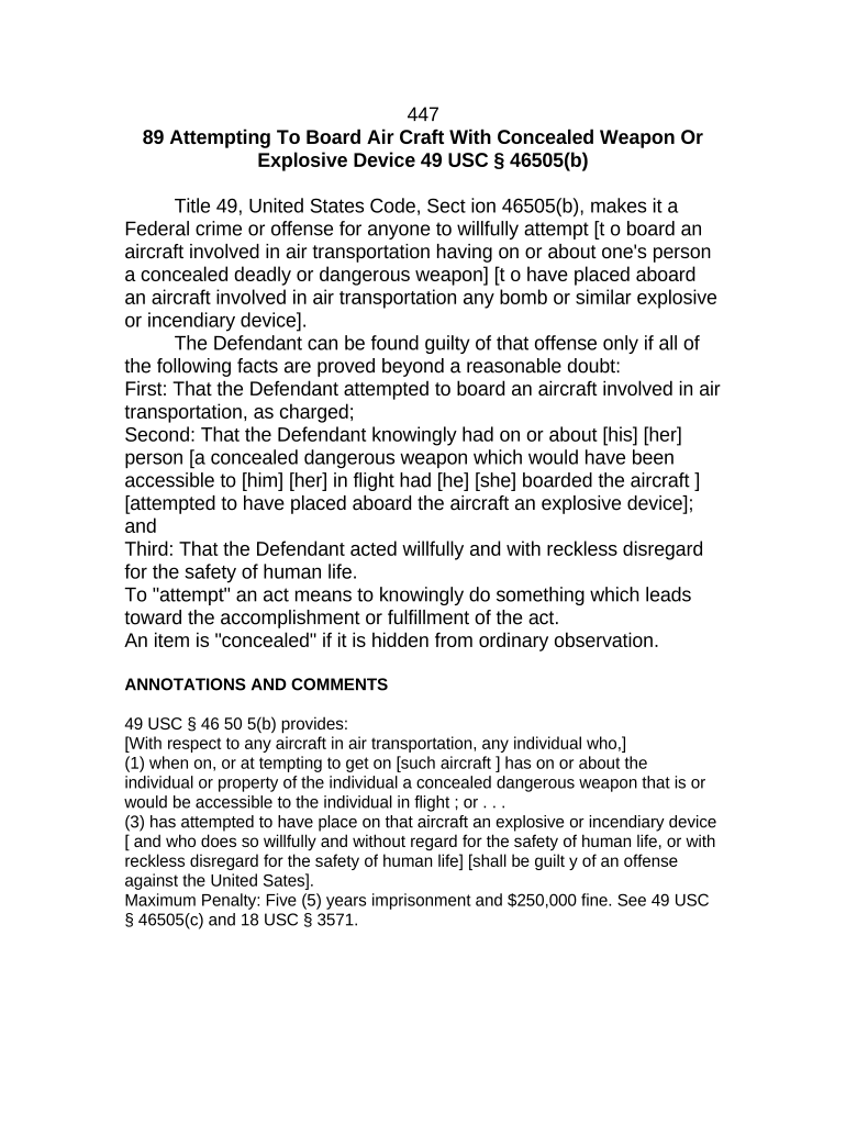 Jury Instruction Attempting to Board Air Craft with Concealed Weapon or Explosive Device  Form