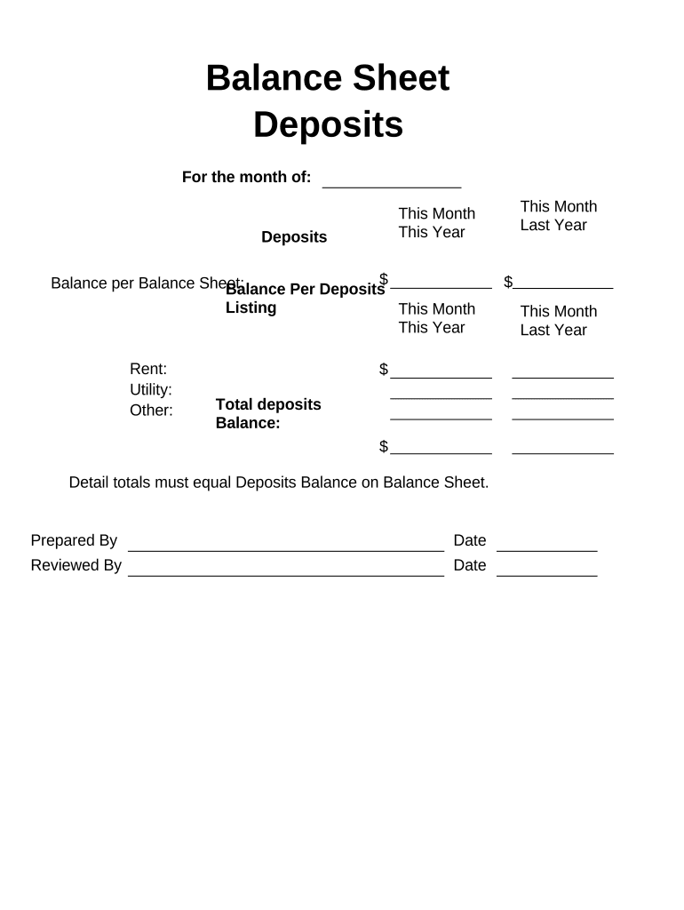 Balance Sheet Deposits  Form