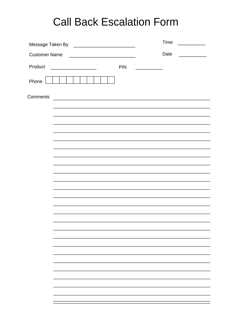 Call Back Escalation  Form