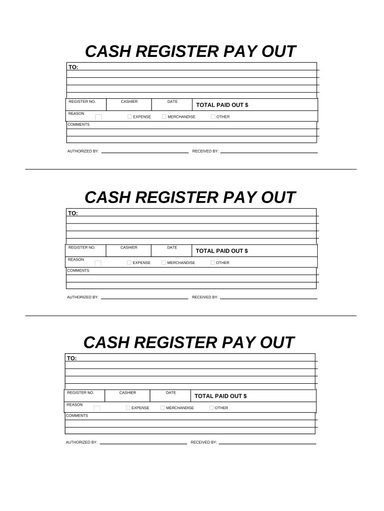 Cash Register Payout Form Fill Out and Sign Printable PDF Template