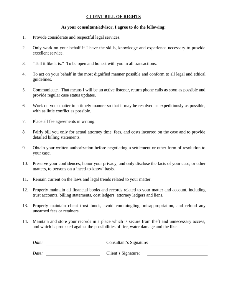 Client Bill of Rights  Form