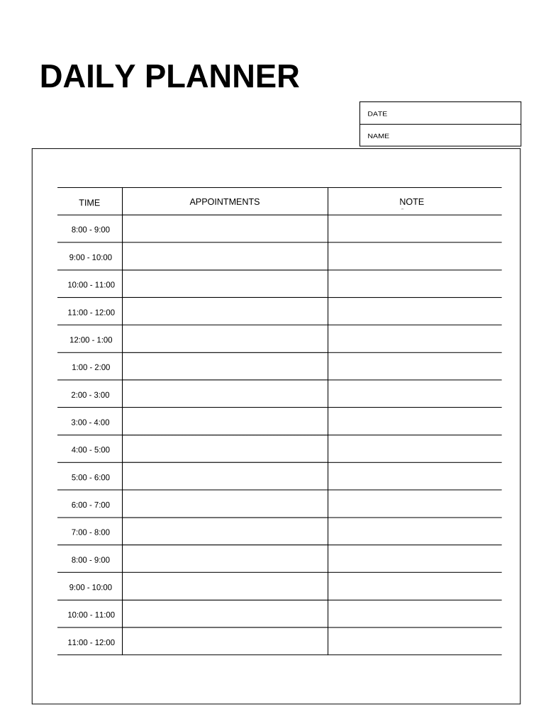 Daily Planner  Form