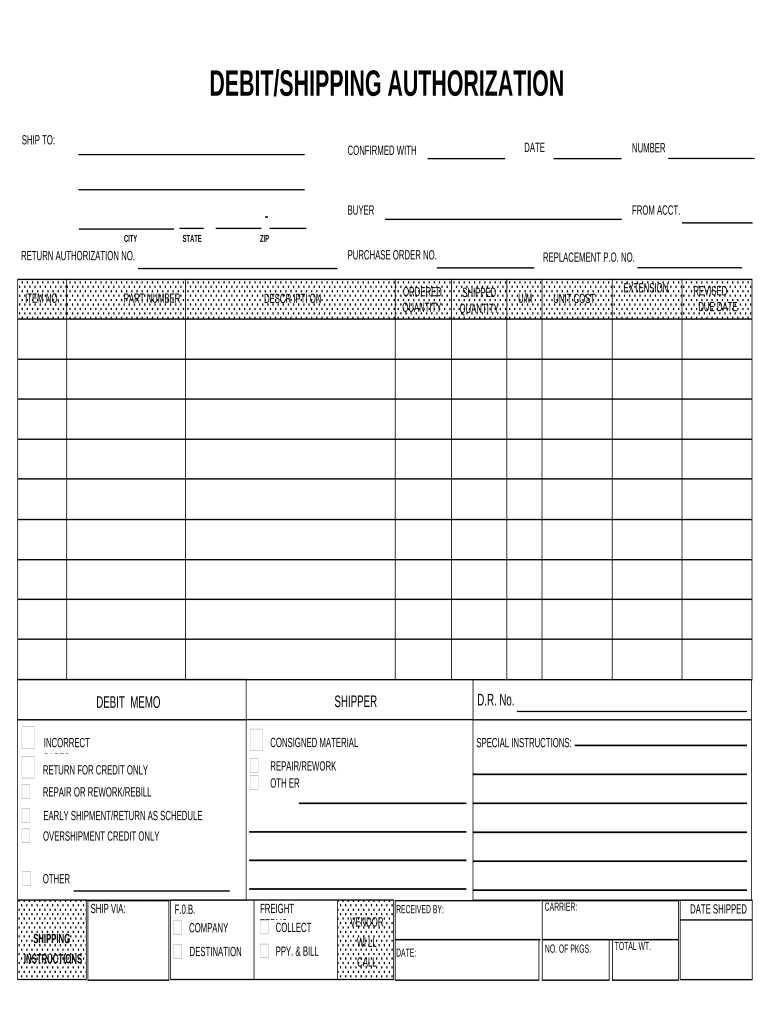 Debit Shipping Authorization  Form