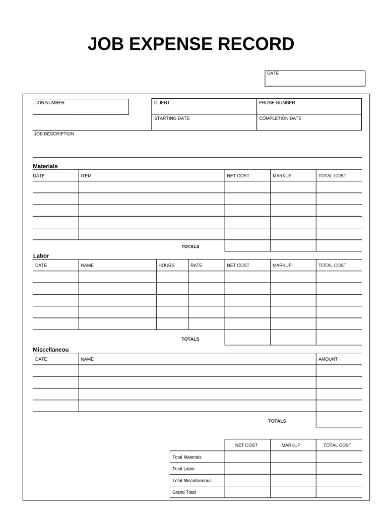 Job Expense  Form