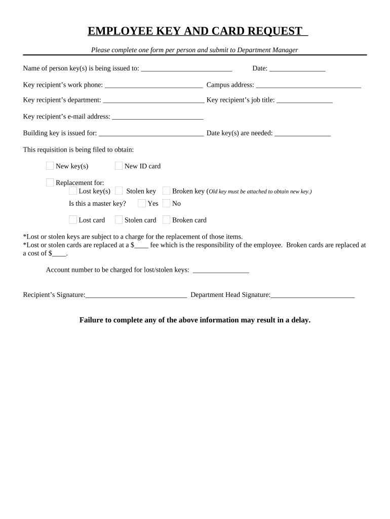 Employee Key and Card Request  Form