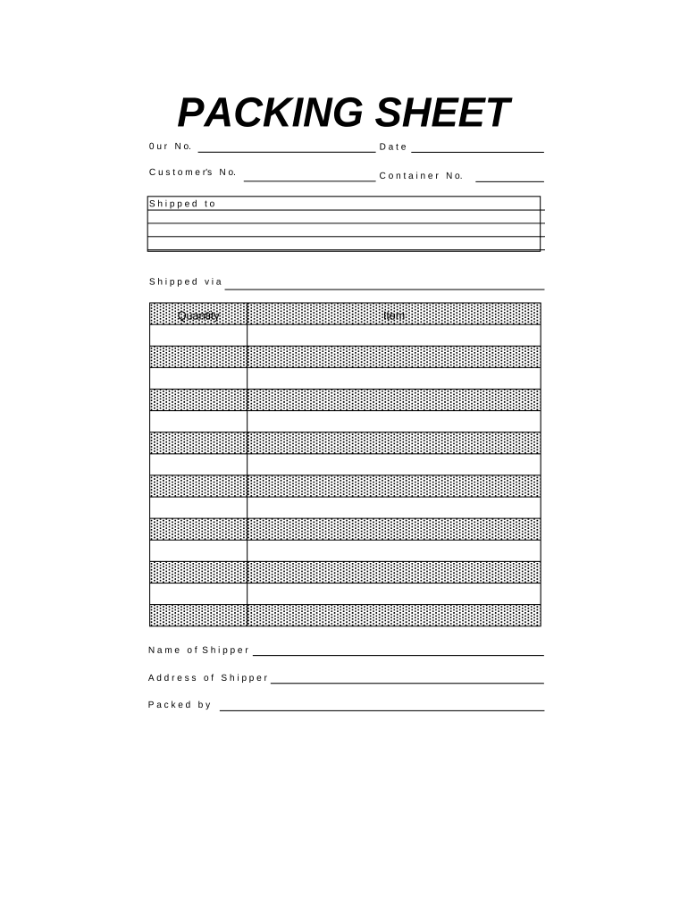 Packing Sheet  Form