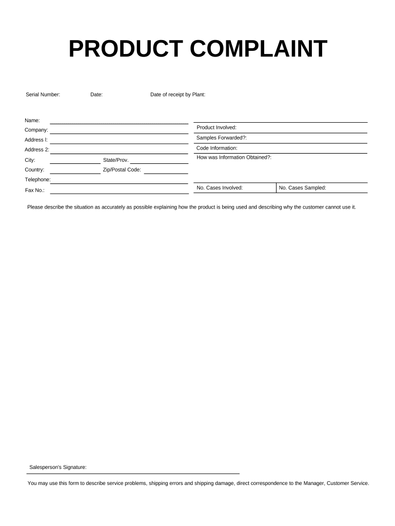 Product Complaint  Form