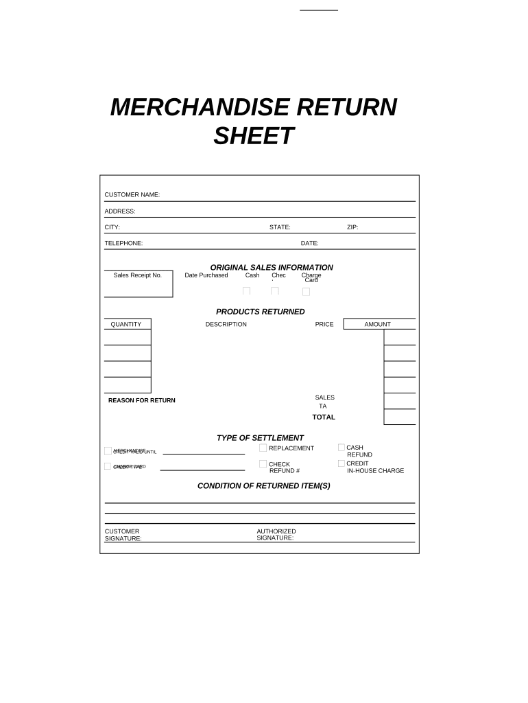 Merchandise Return Sheet  Form