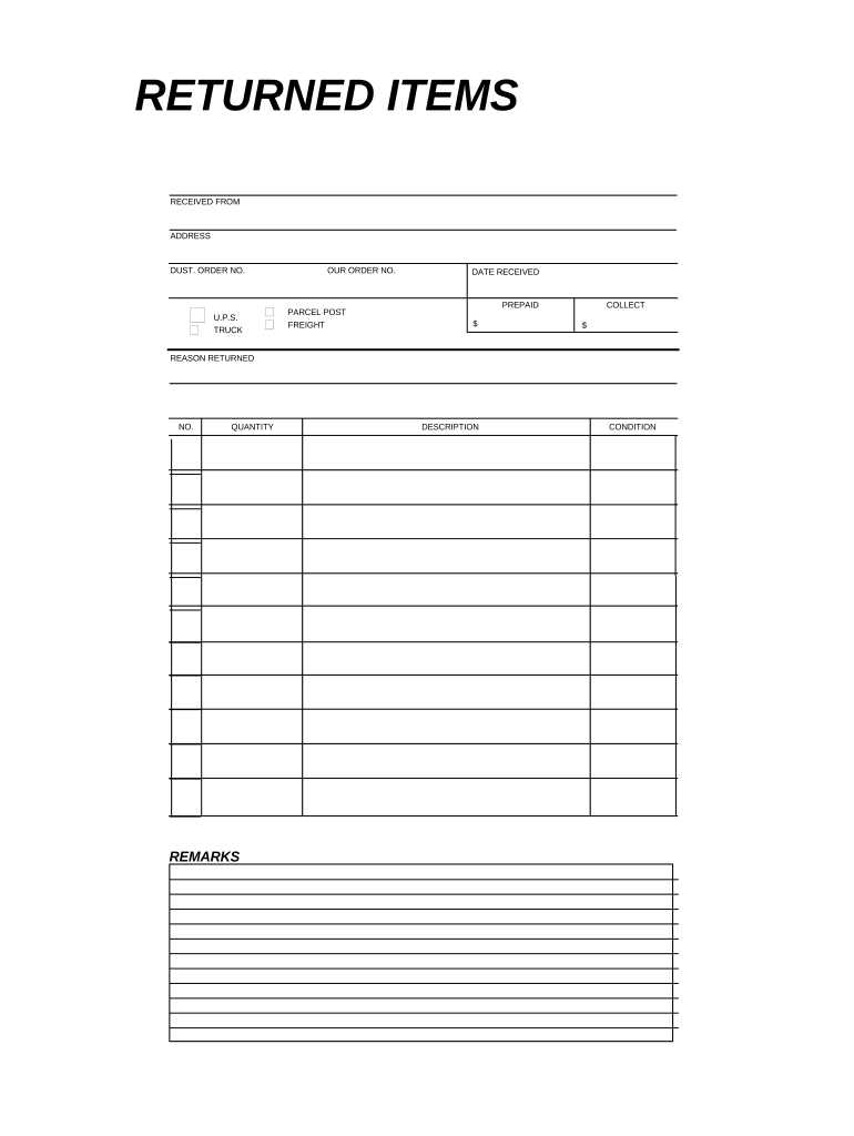 Returned Items Report  Form