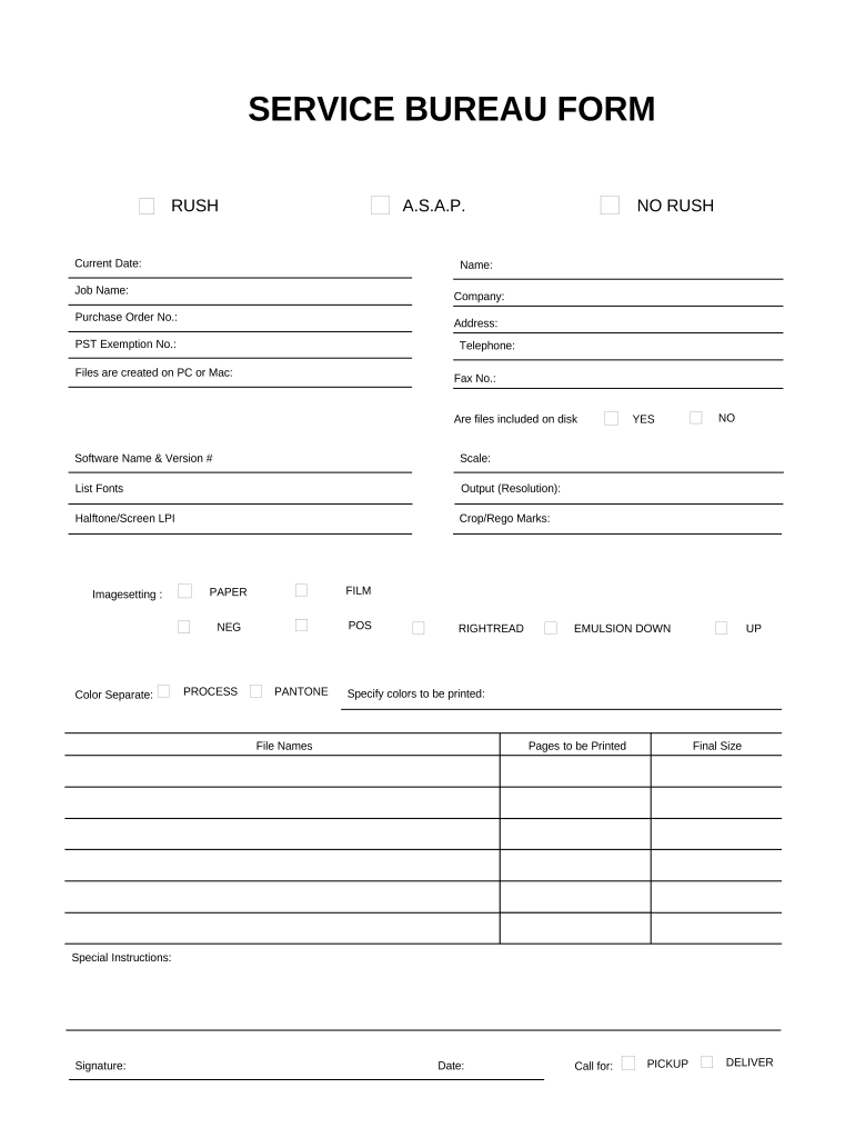 Service Bureau Form