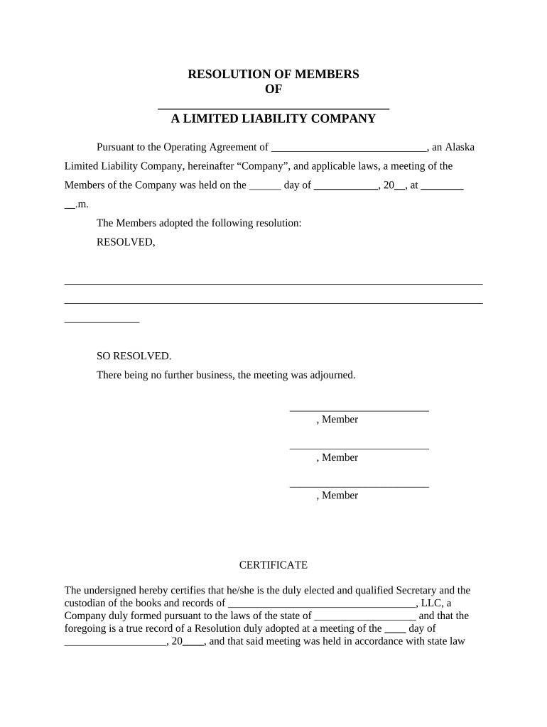 Llc Membership Resolution  Form