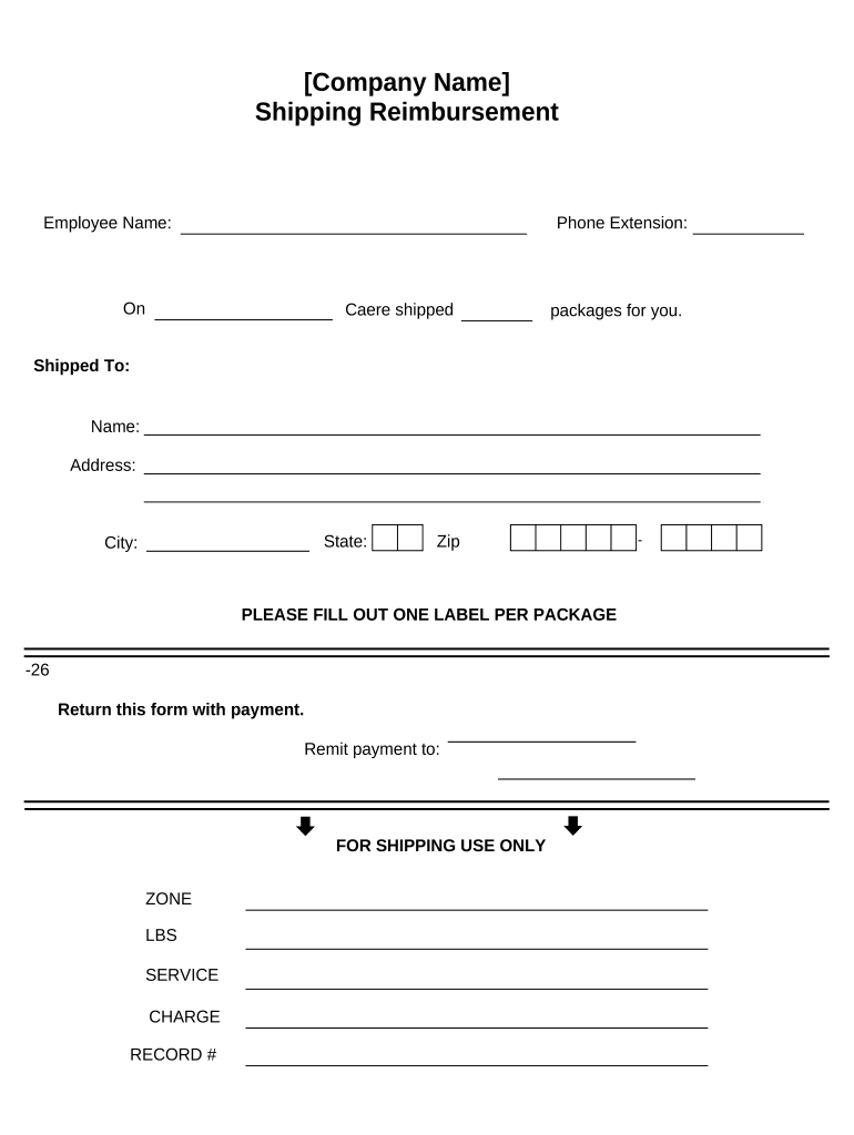 Shipping Reimbursement  Form