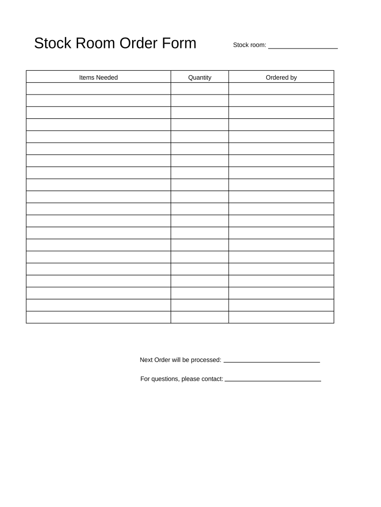 Stock Room Order Form