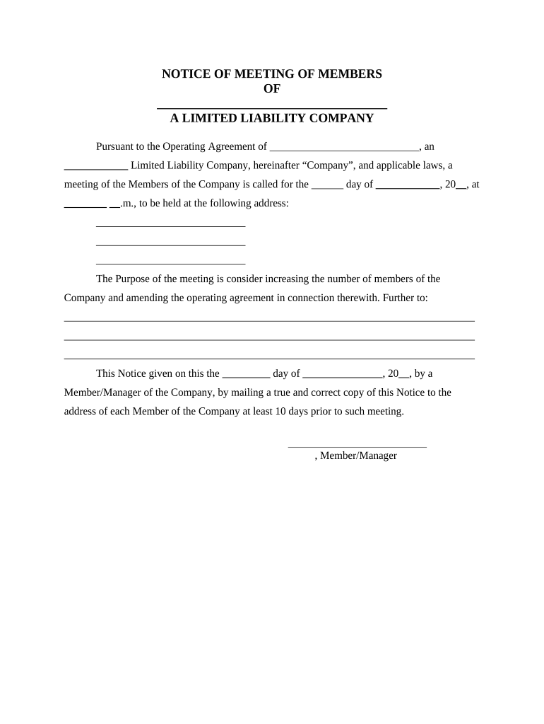 Notice Increasing  Form