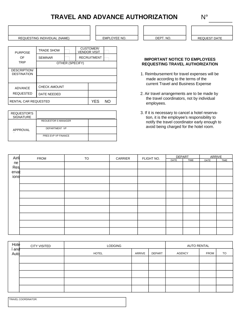 Travel and Advance Authorization  Form