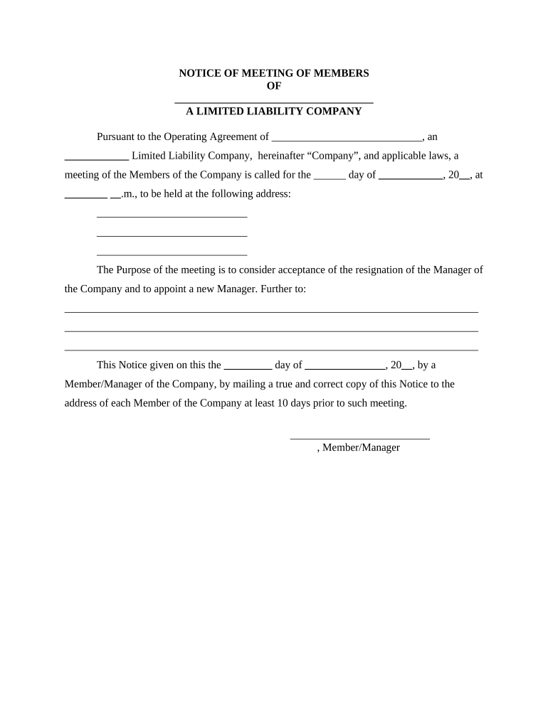 Notice Meeting Members  Form