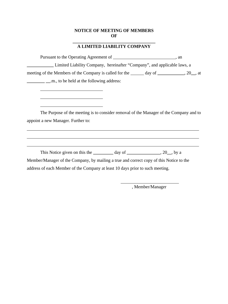 Llc Members Removal  Form