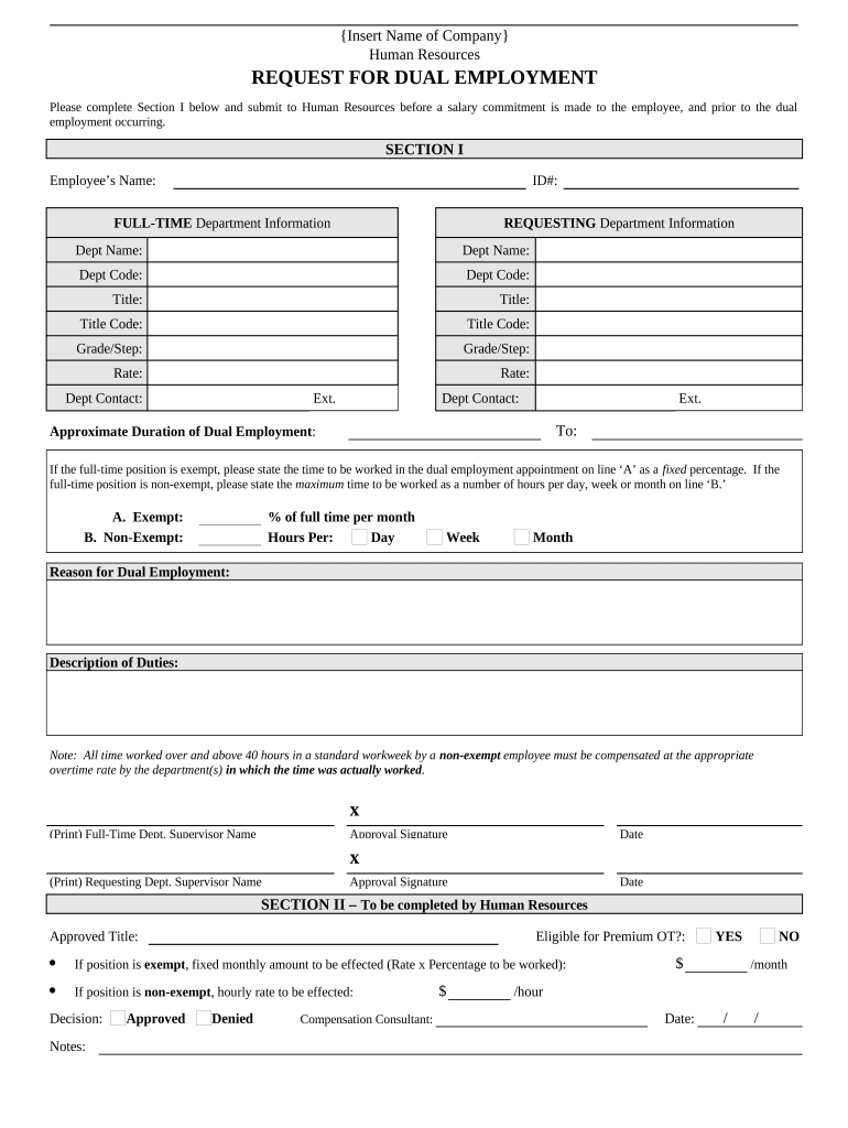 Request for Dual Employment  Form