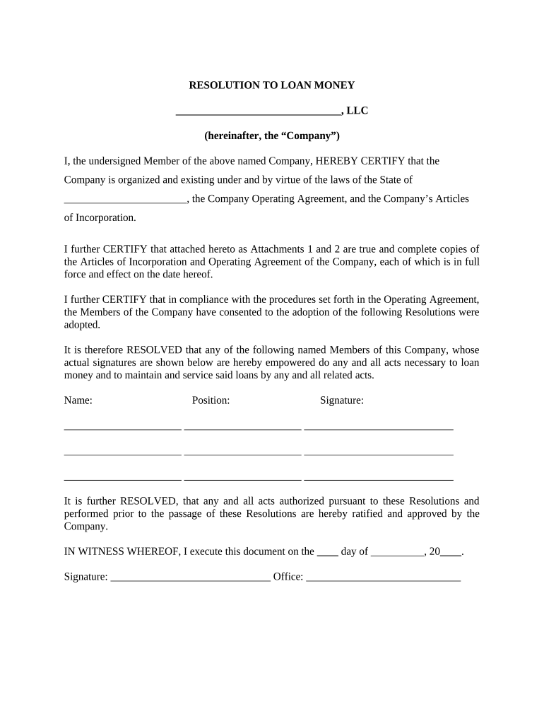 Llc Loan Money  Form