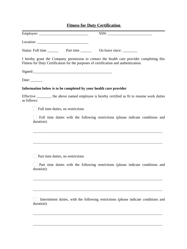 Fitness for Duty  Form