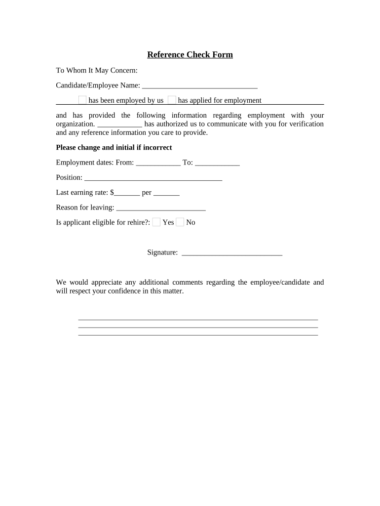 Reference Check Form