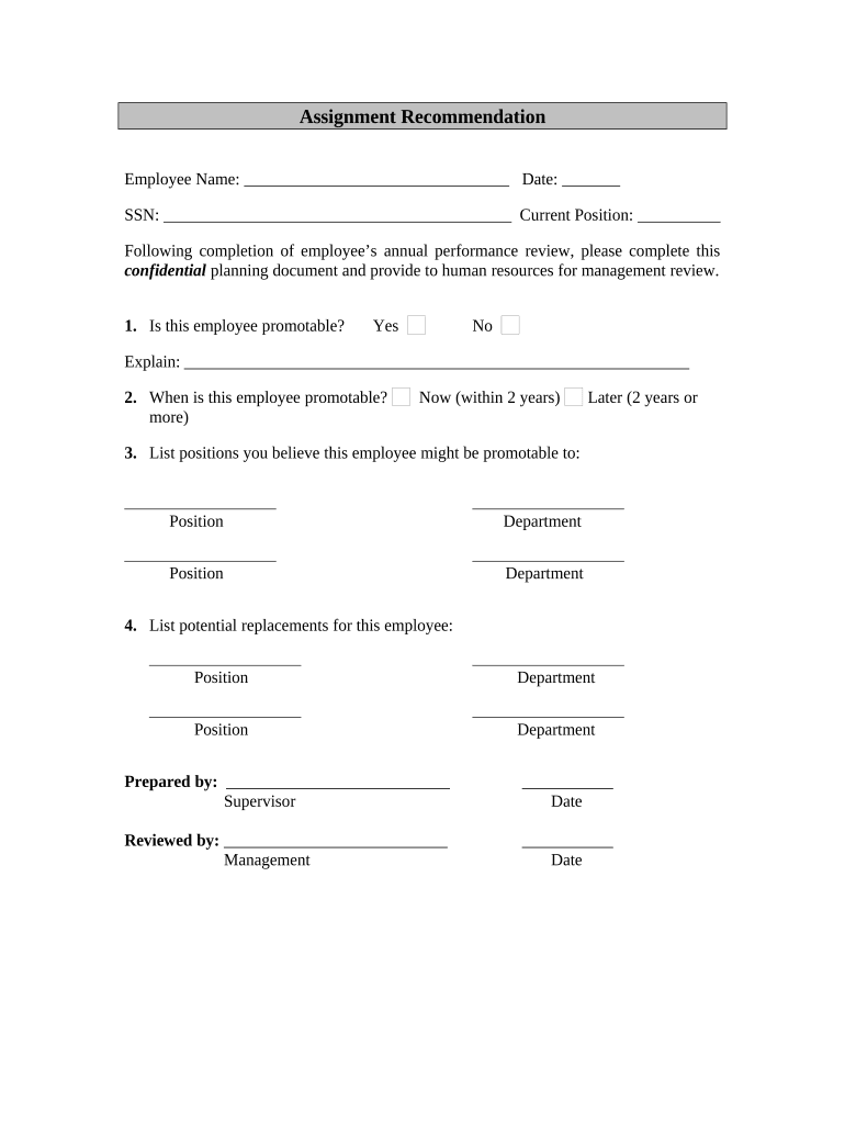 Assignment Recommendation  Form