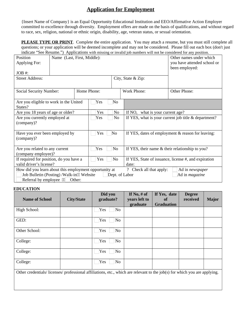 Application Employment  Form