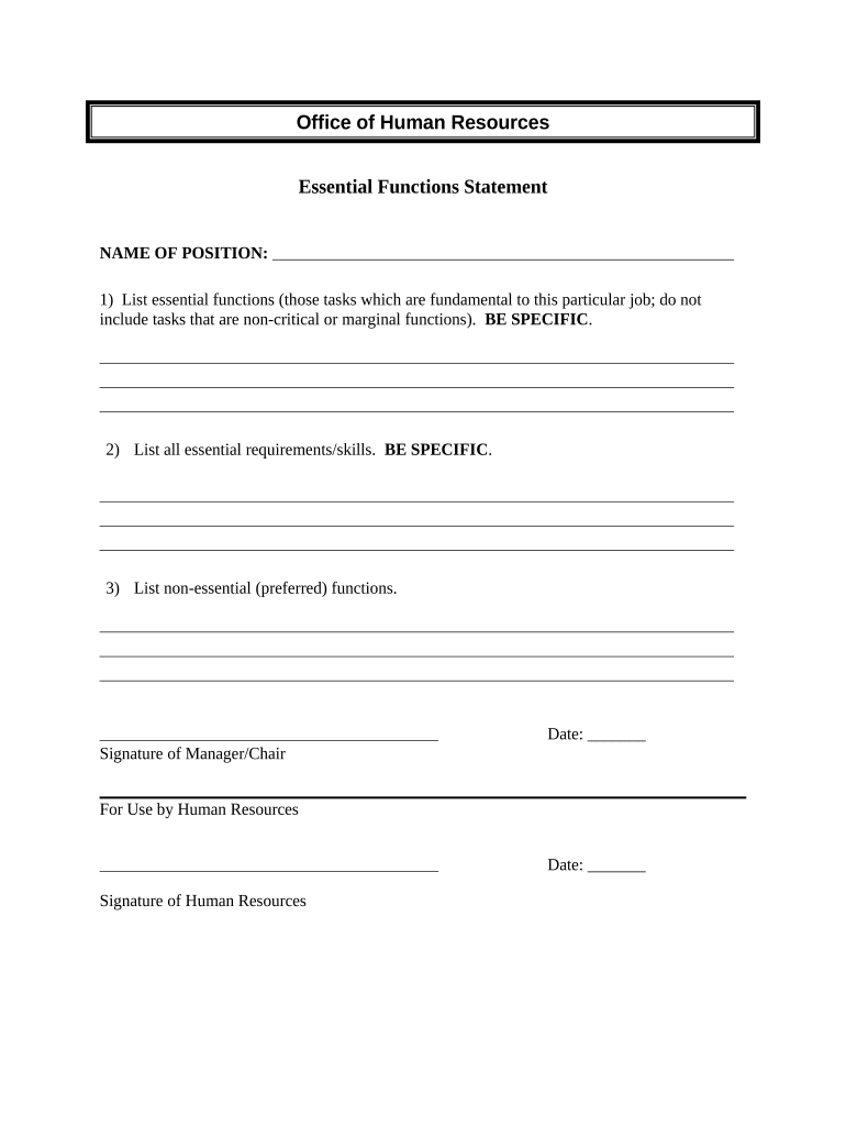 Fill and Sign the Essential Functions Form