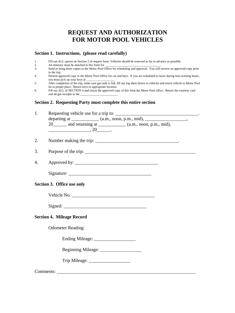 Vehicle Authorization Sample  Form